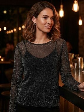 Victoria's Secret Black Metallic Shimmer Long-Sleeve Top